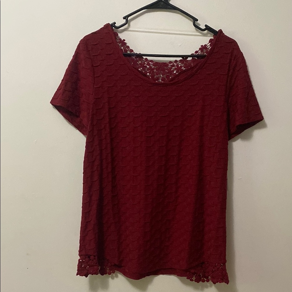 Rebecca Malone Red Short Sleeve T-Shirt with Lace Trim